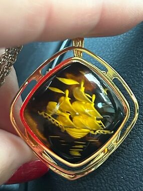 18K Gold Filled Pendant Scarf Clip with Yellow Resin Ship Motif